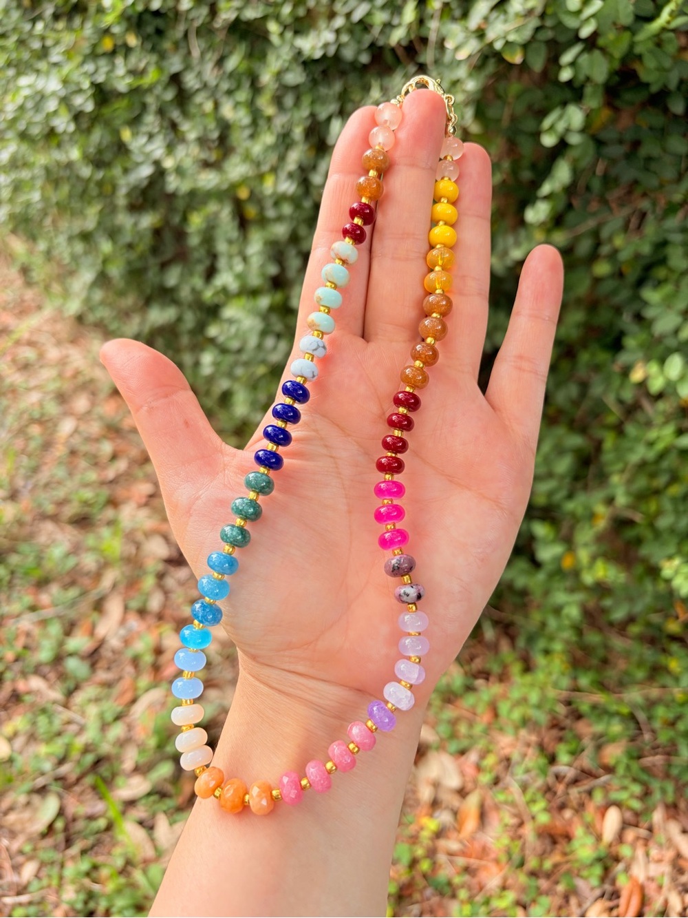 Natural Stones Necklace Original Multicolor Beaded Necklace - Picture 3 of 5